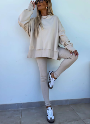 Casual Tight Trousers and Loose Sweatshirt Two-piece Set