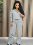 Autumn And Winter Solid Color Loose Zipper Drawstring Pants Sports Two-Piece Suit