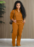 Autumn And Winter Solid Color Loose Zipper Drawstring Pants Sports Two-Piece Suit