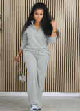 Autumn And Winter Solid Color Loose Zipper Drawstring Pants Sports Two-Piece Suit
