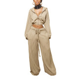 Autumn and Winter Loose Casual Wavy Striped Long-sleeved Two-piece Set