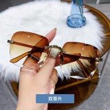 Fashion Trend Trimmed Frameless Sunglasses Women Street Fashion Show Sunglasses