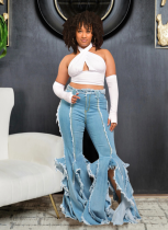 New Tassel Slit Micro-flare Long Jeans