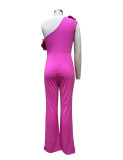 Elegant Sleeveless Jumpsuit with Slant Neck Flowers on the Chest