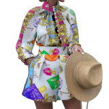 Autumn and Winter Printed Long-sleeved Top Loose Shorts Suit