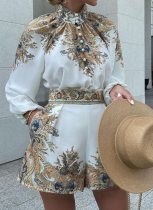 Autumn and Winter Printed Long-sleeved Top Loose Shorts Suit