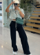 Black Lapel Short-Sleeved Striped Shirt Drawstring Stitching Straight Pants Two-Piece Set