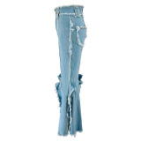 New Tassel Slit Micro-flare Long Jeans