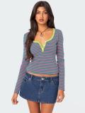 Pure Cotton Contrast Striped Pin-button Slim-fit Sweater