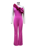 Elegant Sleeveless Jumpsuit with Slant Neck Flowers on the Chest