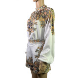 Autumn and Winter Printed Long-sleeved Top Loose Shorts Suit