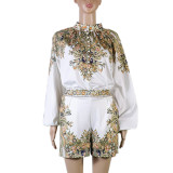 Autumn and Winter Printed Long-sleeved Top Loose Shorts Suit