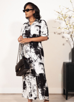 Resort Style Landscape Print Loose Casual Lapel Short Sleeve Dress