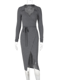 Sexy Drawstring Waist Slit Long Hip Dress