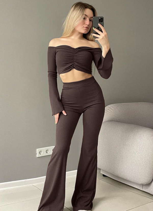 Autumn New Arrival Long-Sleeved Slim-Fit Flared Trousers Fashionable And Casual Two-Piece Suit