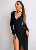 Sexy Drawstring Waist Slit Long Hip Dress