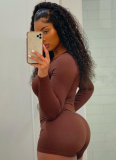 Brown Fashion Sexy Low-cut Striped Slim Jumpsuit