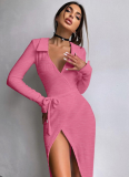 Sexy Drawstring Waist Slit Long Hip Dress