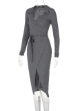 Sexy Drawstring Waist Slit Long Hip Dress