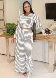 Fashionable Urban Casual Striped Loose Wide-Leg Pants Two-Piece Suit