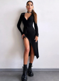 Sexy Drawstring Waist Slit Long Hip Dress