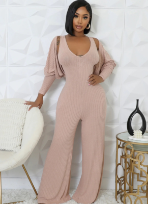 Fashionable Sexy Women's High Elastic Long-Sleeved Cape Jumpsuit Two-Piece Suit