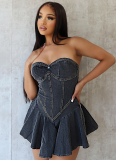 Sleeveless Fashion Temperament Denim Sexy Hot Girl Dress