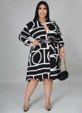 Printed Smocked Belted Shirt Plus Size Dress