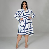 Printed Smocked Belted Shirt Plus Size Dress