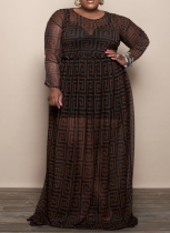Highly Elastic See-through Printed Sexy Mesh Plus Size Dress