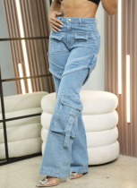 Women's Fashion Micro-Stretch Denim Workwear Multi-Pocket Jeans