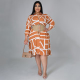 Printed Smocked Belted Shirt Plus Size Dress