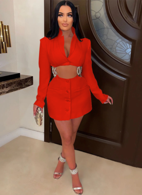 New Autumn and Winter Deep V Solid Color Hot Diamond Chain Splicing Dress