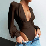 Sexy Bottoming Long-sleeved V-neck Slim Fit Jumpsuit