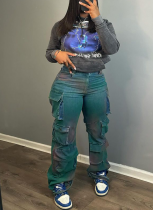 Fashion Multi-Pocket Denim Tie-Dye High-Rise Straight Jeans