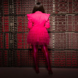 Fashionable Mesh Stitching V-neck Right-shoulder Dress