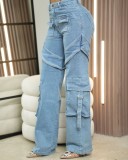 Women's Fashion Micro-Stretch Denim Workwear Multi-Pocket Jeans
