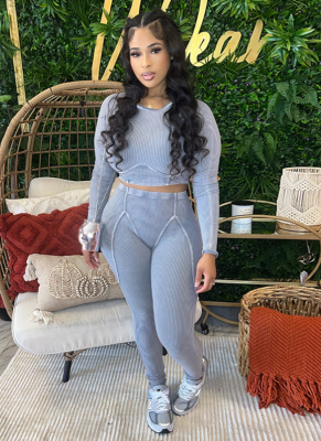 Fashion Tight and Sexy Pit Stripe Long-sleeved Sports Suit