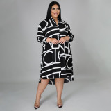 Printed Smocked Belted Shirt Plus Size Dress