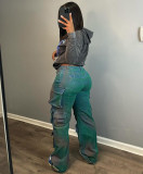 Fashion Multi-Pocket Denim Tie-Dye High-Rise Straight Jeans