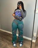 Fashion Multi-Pocket Denim Tie-Dye High-Rise Straight Jeans