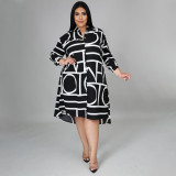 Printed Smocked Belted Shirt Plus Size Dress