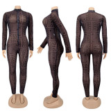 Hot Sale Personalized Printed Long Sleeve Tight high Collar Jumpsuit