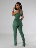 Elastic Twist Stripe High Waist Bodysuit and Cargo Pants Set