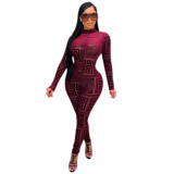 Hot Sale Personalized Printed Long Sleeve Tight high Collar Jumpsuit