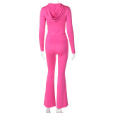 Stylish Zippered long Sleeve Hooded Top and Flared Trousers Set