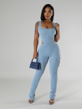 Elastic Twist Stripe High Waist Bodysuit and Cargo Pants Set