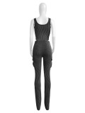 Elastic Twist Stripe High Waist Bodysuit and Cargo Pants Set