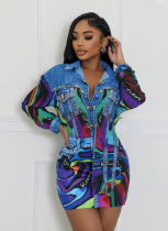 Printed Shirt Slim Fit Hip-hugging Skirt Two-piece Set