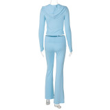 Stylish Zippered long Sleeve Hooded Top and Flared Trousers Set